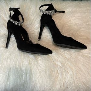 Marc Fisher Black Suede Rhinestone Ankle Heels